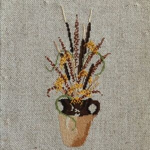 Completed Cross Stitch Fall Cattails Decor Flowers Bouquet Ready To Frame